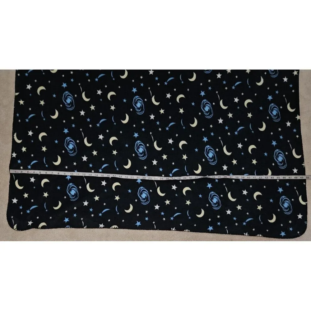 Blue White Yellow Moon Stars Fleece Blanket / Window Cover Drape 50x57 READ
